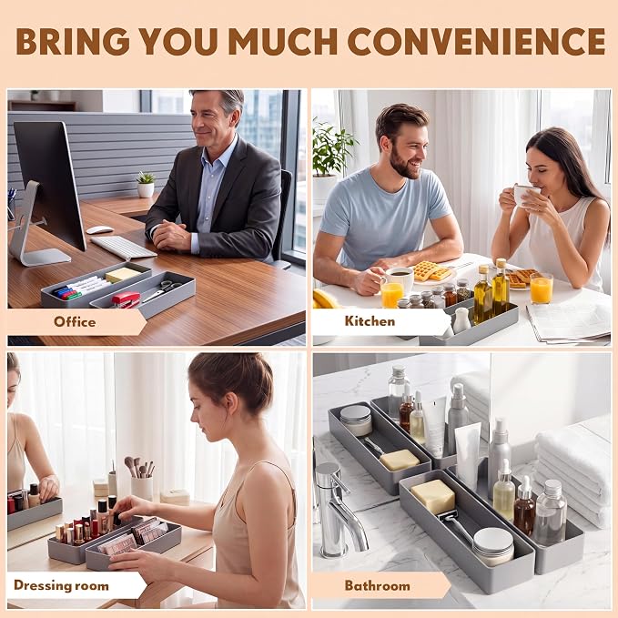 Teling 2 Pcs Grey Large Rectangular Desk Organizer Set, Half Accessory Tray, Plastic Tabletop Organizer for Office, Home, or Study, Dimensions: 9.45 x 2.95 x 1.38 Inches