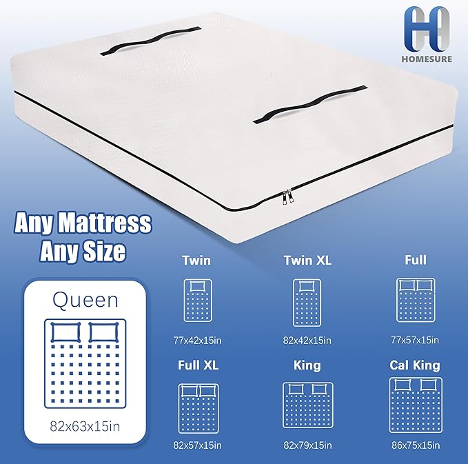 HOMESURE Mattress Bags for Moving and Storage with 8 Handles - Mattress Cover for Moving - Heavy Duty, Strong Zipper Closure, Moving Supplies & Moving Bag - Semi-Transparent, Queen