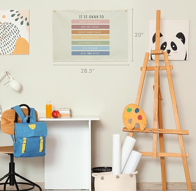 Classroom Wall Banner Decor-Teacher Gift-Inspirational Back to School Wall Art Flag Decor-It is Okay to Make Mistakes-Hanging Canvas Banner for Classroom Reading Corner Homeschool Teacher Office