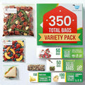 Baggies Variety Size Pack – 350 Count Food Storage Variety Pack with 50 Gallon Freezer Bags, 50 Quart Freezer Bags, 100 Sandwich Bags & 150 Snack Bags – Heavy Duty Resealable Freezer Storage Bags