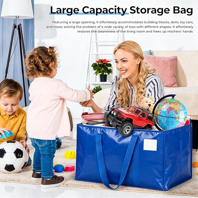 Extra Large Storage Bags, 23 Gallon Capacity, Pink Waterproof Moving Totes with Handles and Label Pocket, Heavy Duty Zipper (2 Pack Blue)