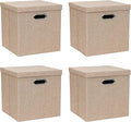 Storage Bins with Lids, Collapsible Linen Fabric Boxes Organizer Containers with Lid Foldable Storage Box Basket for Closet, Shelves, Home, Office, 11 x 11 x 11.4 Inch, 4 Pack, Khaki