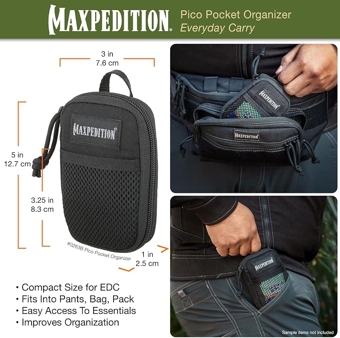 MAXPEDITION Pico Pocket Organizer, Ultra Compact EDC Gear Pouch, Tactical Utility Pouch for Everyday Carry, Tools, Gadgets, Outdoor First-Aid Kit, Survival