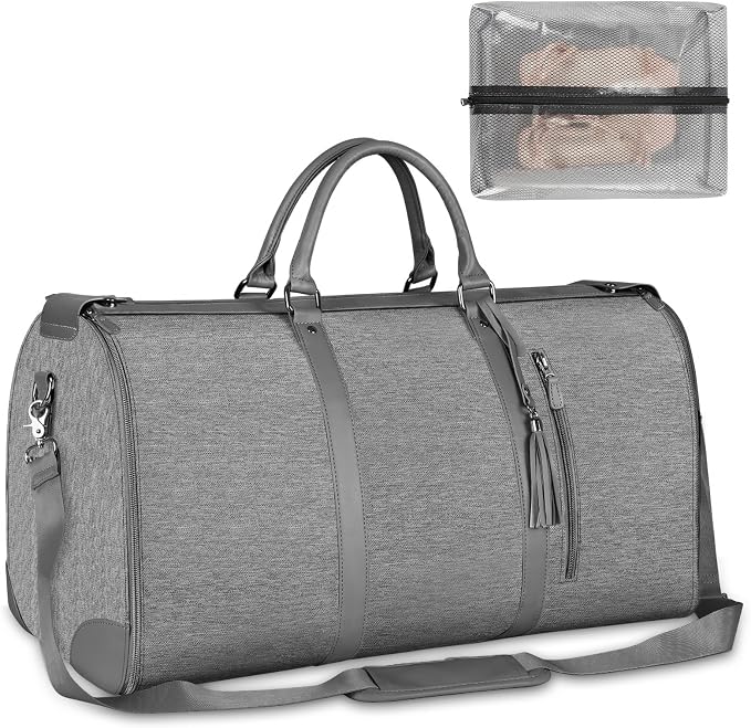 Ytonet Garment Duffle Bags for Travel, Convertible Carry on Garment Bag with Shoe Pouch, Water Resistant Duffle Bag for Women with Shoulder Strap, 2 in 1 Hanging Suitcase Suit Travel Bags, Grey