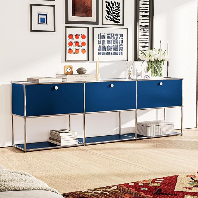 Modern Storage Cabinet Versatile Free-Standing Organizer for Home Office Décor, Green (Blue, G-15 D x 90" W x 29" H)
