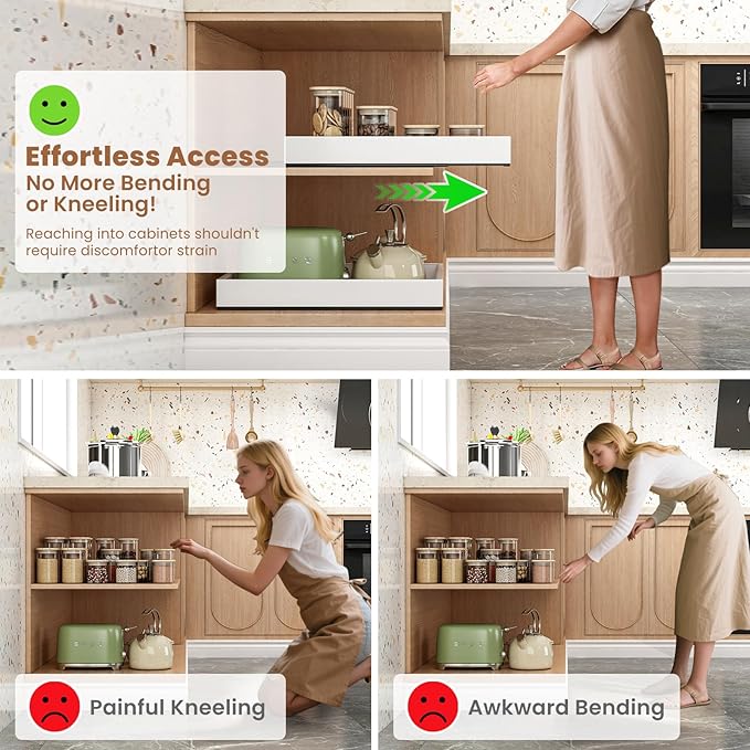 THMINS 2 Pack Expandable Pull Out Cabinet Organizer, 21" Deep Expandable (12.6" - 20.5") 3 Heavy Duty Slide Drawers Pull Out Drawers for Kitchen Storage Cabinet (White)