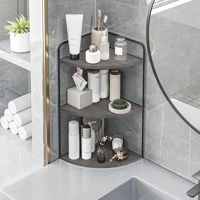 Forest Angle Bathroom Counter Organizer,Countertop Organizer,Vanity Organizers,Bathroom Storage,Bathroom Sink Caddy,Counter Shelf,Corner Counter,Corner Shelves(Black-Grey)