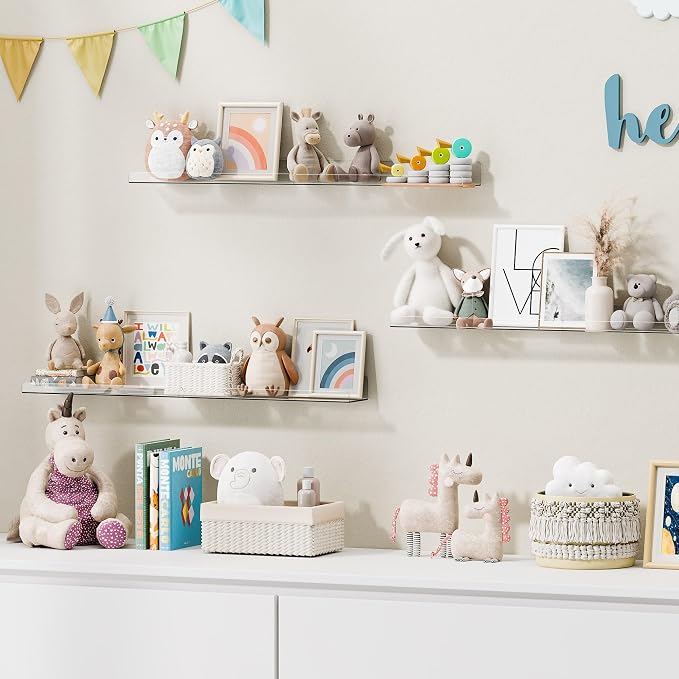 upsimples 6 Pack Acrylic Shelves for Wall Storage, 15" x 4“ Floating Bookshelves for Kids, Display Shelf Organizer for Bathroom, Bedroom, Living Room, Kitchen, Room Decor, Clear | Versatile Clear Floating Bedroom Shelves for Figures & Collectibles, Kid...