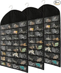 Foraineam 3 Pack Hanging Jewelry Organizer 32 Pockets 18 Hook and Loops Necklace Holder Earrings Bracelet Ring Display Storage Bag