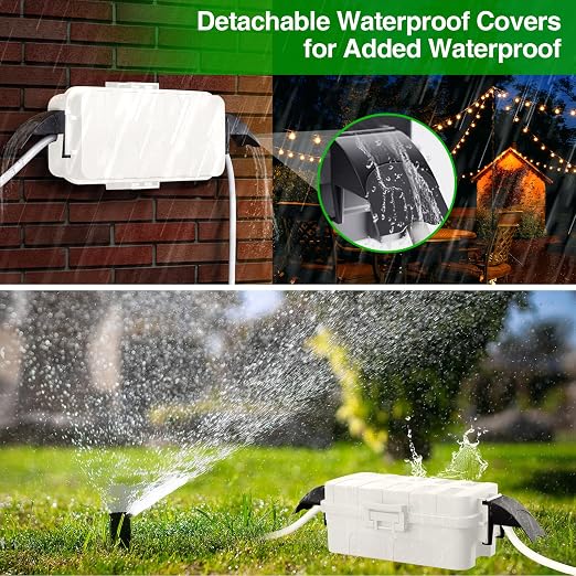 Flemoon IP55 Small Outdoor Electrical Box Waterproof (Inner 5.9 x 3.2 x 1.8inch), Extension Cord Cover with Detachable Awning Covers for Plug, Outlet, Holiday Lights, White