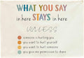 Classroom Wall Flag Decor-Teacher Gift-Inspirational Back to School Wall Banner Decor-What You Say in Here-Hanging Rectangular Canvas Banner for Classroom Teacher Office Reading Corner