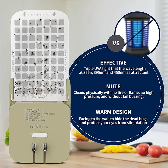 Mosalogic Fly Insect Trap Plug-in Fruit Flies Killer Gnat Trapper Moth Catcher Fly Trapper UV Attractant Catcher for 400 Sq Ft of Protection Yellow-1PACK