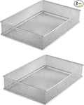 YBM HOME Silver Mesh Drawer Cabinet and or Shelf Organizer Bins, School Supply Holder Office Desktop Organizer Basket (2, 6x9x2 Inch)
