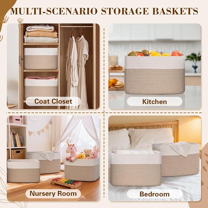 Baskets for Organizing,Storage Baskets,3 Pack Baskets for Shelfves,15"×10"×9" Woven Basket,toy storage bins,bins for organization