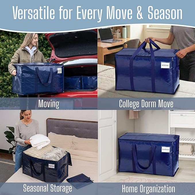 VENO 6 Pack Heavy Duty Moving Bags, Extra Large Storage Bags with Reinforced Handles & Strong Zippers, Foldable & Reusable Moving Box Alternative for Clothes & Dorm Storage