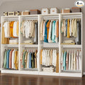 Closet System with 12 Hanging Rods& Shelf , 8FT Small Closet Organizer System Wood with Extra Side Hanging Rod for Walk in Closet Storage, Modular Closet Systems, White(8FT)