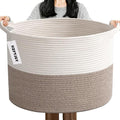 115L Extra Large Blanket Basket,Woven Rope Laundry Basket Hamper with Handles, Decorative Nursery Basket Storage Bin for Toys, Clothes Organizer, Living Room, Bedroom, Bathroom, White & Brown