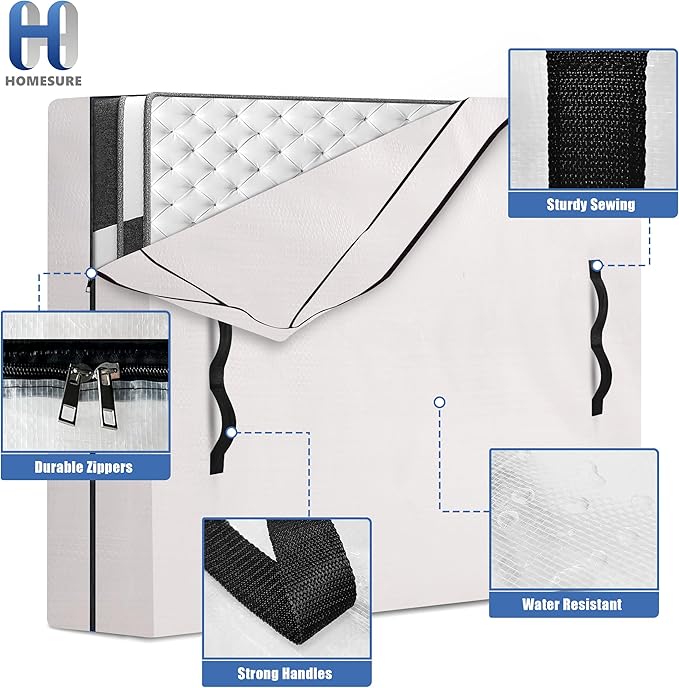 HOMESURE Mattress Bags for Storage & Moving - Heavy Duty, Strong Zipper Closure - Semi-Transparent, Twin XL