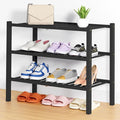 Smiry Bamboo Shoe Rack, 3 Tier Free Standing Wooden Shoe Organizer, Stackable Wood Shoe Storage Shelf for Closet, Entryway, 14 Vertical Slats, 2+1 Stack Heavy-Duty Legs, 26.8"x11"x19.5", Black