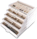 Frebeauty Extra Large Acrylic Jewelry Box for Women Girls 5 Layers Clear Velvet Earring Organizer with 5 Drawers Rings Display Case Necklaces Holder Tray (Beige) | Jewelry Storage for Rings Earrings Bracelets,Dustproof,Velvet Lining,Transparent Appeara...