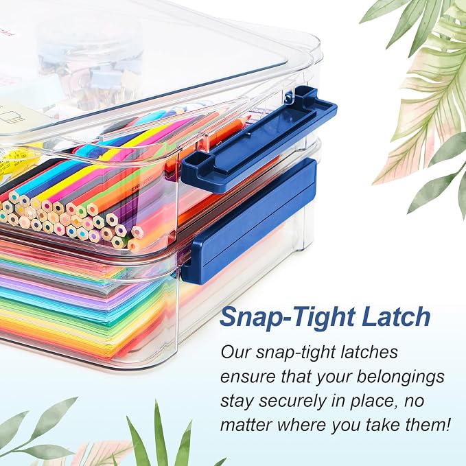 CATOOMUU 2-Pack 9x13 Clear Plastic Project Case Stackable Storage Box | 5.5Qt container with snap-tight latch, organizer for A4 files, photos, documents, scrapbooking, craft and art supplies