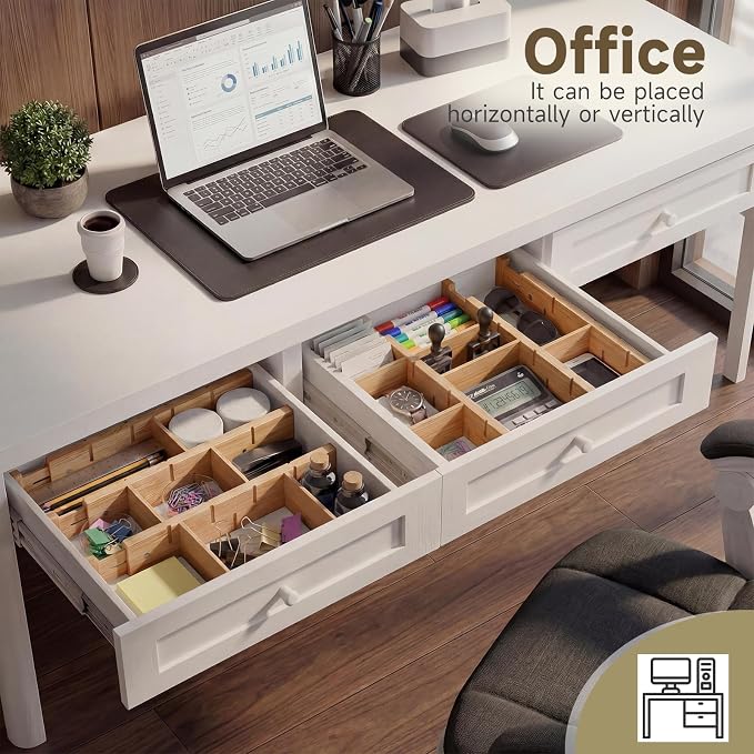 Bamboo Drawer Dividers, Expandable Kitchen Drawer Organizer | Include 6 Dividers, 6 Small Inserts and 6 Medium Inserts for Home, Office, Dressers