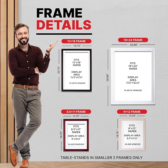 Dynamic Frames Li’l Davinci Front-Open 2-Pack Kids Art Frames, Wooden Frames for 9x12 Artwork, Prints & Certificates, Store up to 50 per Frame, 11.75 x 14.75 Outer Dimensions, Cherry
