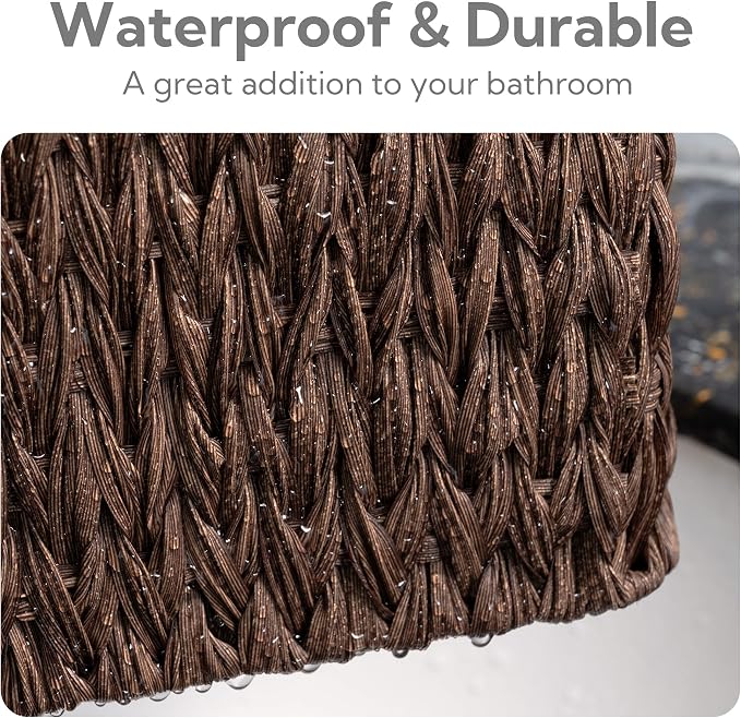 GRANNY SAYS Storage Baskets for Shelves, Waterproof Basket Set for Organizing, Toilet Wicker Basket Tank Topper, Wicker Baskets with Handles, Dark Brown, 3-Pack