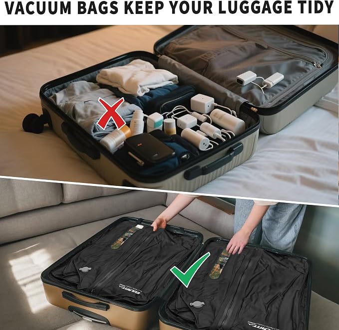 EULANT Travel Vacuum Bags,IPX8 Waterproof Vacuum Compression Bag | Vacuum Bags for Travel Carry-On Suitcase & Travel Backpack,Space Saver Bags Packing Organizers
