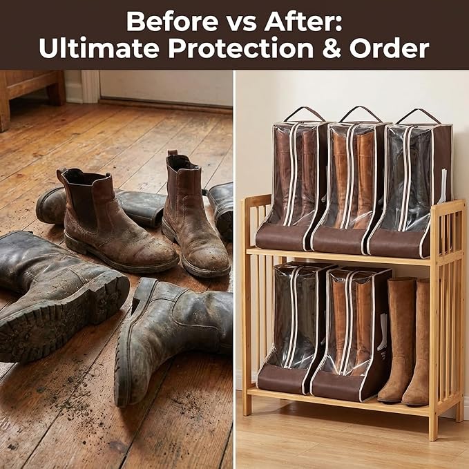 Boot Storage Bag Organizer,Dustproof Boot Bags for Cowboy Boots,Portable Travel Shoe Protector Bags,Tall Boot Covers Storage Organizer for Packing (2 pcs Brown)