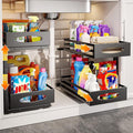 mixeshop Under Sink Organizer, 2 Tier Under Sink Organizers and Storage, Adjustable Height, Slide out Metal Cabinet Organizers, Pull out Cabinet Storage Drawer Shelf for Kitchen Bathroom (Black, 2)
