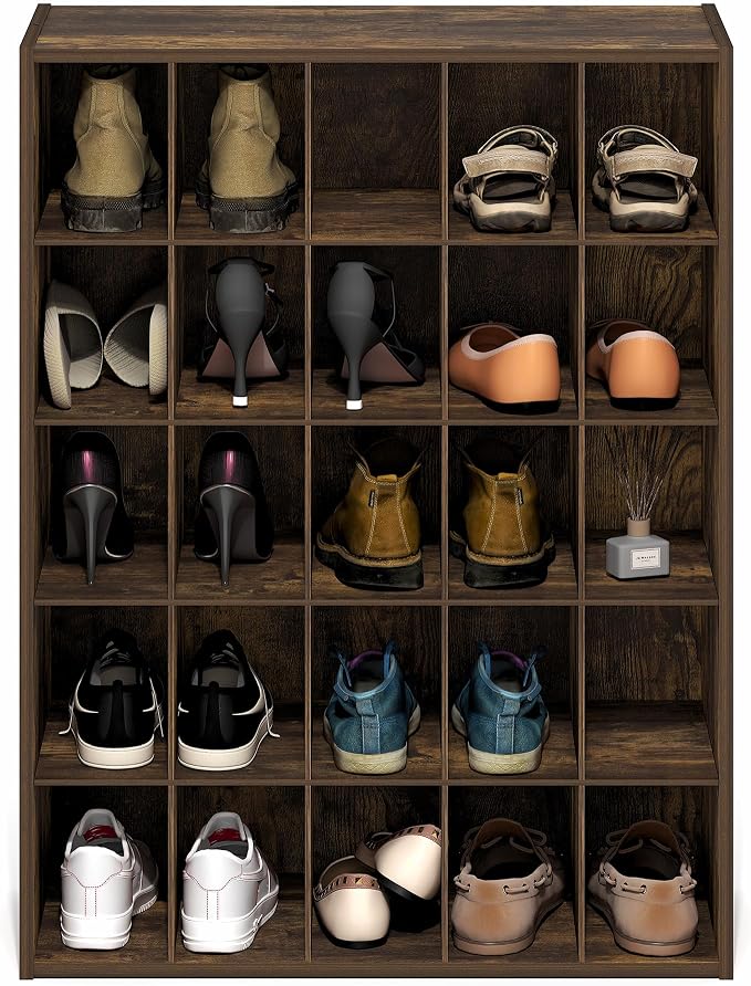 Furinno FANO 25-Cube Shoe Rack, Stackable Shoe Organizer, Amber Pine | 11.7 x 24.2 x 31.5, Shoes Storage, for Closet Entryway, Office, Garage