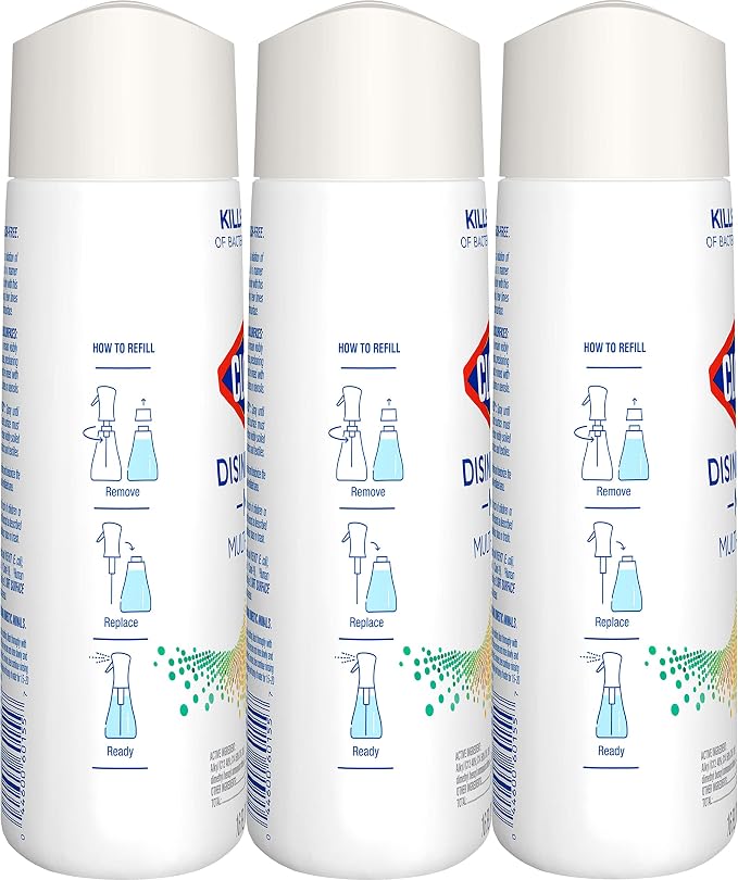 Clorox Disinfecting Mist, Lemongrass Mandarin, Household Essentials, 3 Refills, 16 Fl Oz Each
