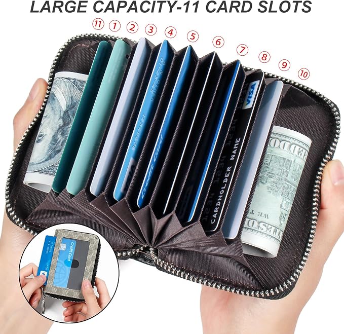Credit Card Wallet, RFID Card Case Wallet, Zipper Card Cases Holder for Men Women, RFID Blocking, KeyChain Wallet, Compact Size Card Organizer Case for Women