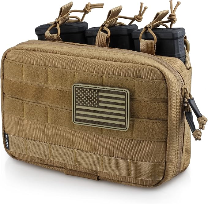 WYNEX Tactical Mag Admin Pouch, Molle Triple Magazine Pouches | Utility Tool Pouch Medical EMT Organizer with Triple Stacker Magazines Holder for M4 M16, Molle Compatible, Patch Included
