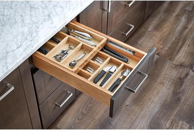 Rev-A-Shelf Maple Two-Tier Cutlery Replacement Drawer System w/BLUM Soft-Close for Face Frame Base Kitchen Cabinets, Kitchen Drawer Organizer, Min Opening Width of 12", 4WTCD-15HSC-1