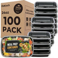 Meal Prep Containers 24oz-100 Pack (200-Piece) Reusable Food Storage Containers with Lids Microwave, Freezer, Dishwasher Safe - Leakproof & BPA Free Durable Plastic Bento Box for To Go Take Out