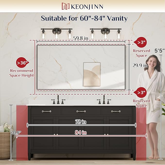 Keonjinn Brushed Gold Bathroom Mirror 60" x 30", Metal Framed Rectangular Gold Wall Mirror, Modern Farmhouse, Aluminum Alloy, Square Corner Rectangle Bathroom Vanity Mirrors(Horizontal/Vertical)