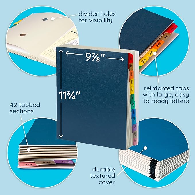 Blue Summit Expanding Monthly File Organizer, Letter Size 12 Month File Folder Organizer with Dividers, Paper Sorter for Desk and Documents (Pack of 2)