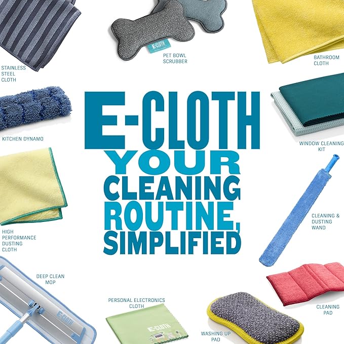 E-Cloth 5-pc Starter Pack- Microfiber Cleaning Cloth Set with Reusable Cleaning Cloth and Glass Polishing Cloth, Assorted Color Microfiber Cleaner for Bathroom, Kitchen, and Car - 1 Pack