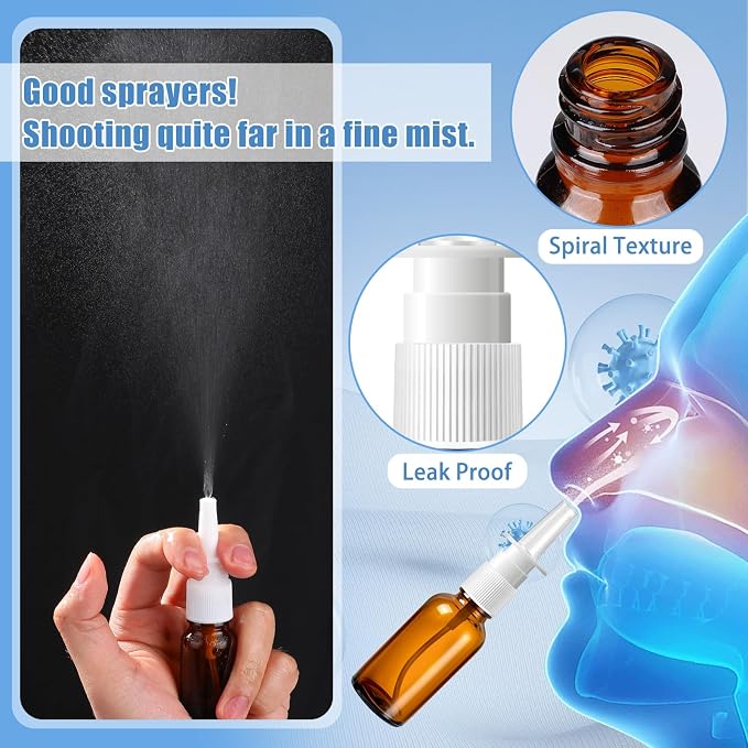 10 Pcs Nasal Spray Bottle, 10ML 30ML Glass Brown Nasal Spray Bottles Empty Refillable with 2 Funnels and 2 Labels