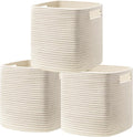 UBBCARE Set of 3 Cotton Rope Basket 13 X 13 X 13 Inches, Woven Storage Baskets for Shelves, Organizing with Handles, Cube Storage Bins for Storage Books, Magazines, Beige