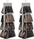Lirex 2-Pack Handbag Hanging Purse Organizer for Closet, 8 Pocket Handbag Storage Organizer Hanger Oxford Cloth Closet Organizer for Family Closet Bedroom, Foldable and Universal Fit, Grey