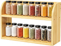 ROMGUAR CRAFT 2 Tier Bamboo Spice Rack, Countertop or Wall Mounting Wood Spice Jars Organizer Shelf for Kitche, Pantry (Natural)