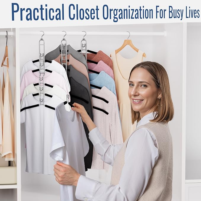 Clothes Hangers Space Saving, Newly Upgraded Detachable Shirt Hangers, 6-Tier Foldable Coat Hanger with 360° Swivel Hook for Closet Organizers and Storage Shirt,Sweater,Suit - 2 Pack, Patent Pending