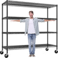 REIBII 60" W Storage Shelves 2878LBS Metal Shelving Unit with Wheels Heavy Duty Garage Shelving Adjustable Wire Shelves for Pantry,Kitchen,Garage,Basement,Business,Warehouse,School,60”W ×24”D×65.3”H