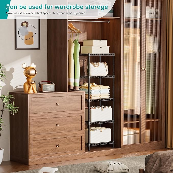 SINGAYE Small 5 Tier Shelves Wire Storage Shelving Adjustable Metal Shelf | With Wheels Home Storage Small Rack Pantry Closet Unit for Laundry Room Organization Bathroom Kitchen