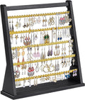 Poyilooo Earring Organizer Stand, Rustic Wood Earring Holder Rack, 5 Layer Jewelry Holder Organizer with 270 Earring Tree Holes Display for Stud Earings & Hoop Earrings, Gifts for Women (Black&gold)