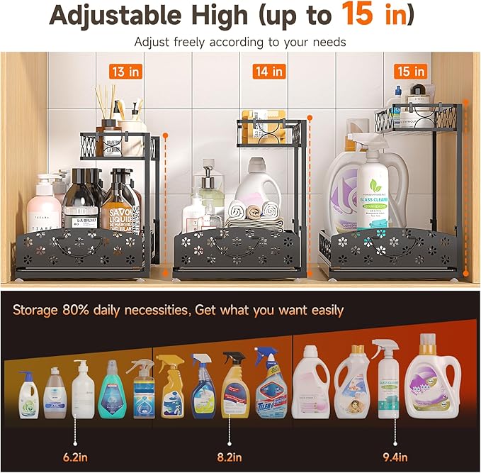 Sevenblue Under Sink Organizers, 2-Tier Multi-Use Kitchen and Bathroom Organizers and Storage with Sliding Drawers, Bathroom Cabinet Organizer (Metal, 2 Pack)