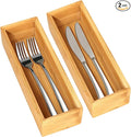 Bamboo Drawer Organizer Set of 2 for Kitchen Drawers, Small Stackable Drawer Organizer for Silverware, Utensils, Cutlery, Flatware, Junk Drawer, Dresser, Bathroom, 9" x 3" x 2"